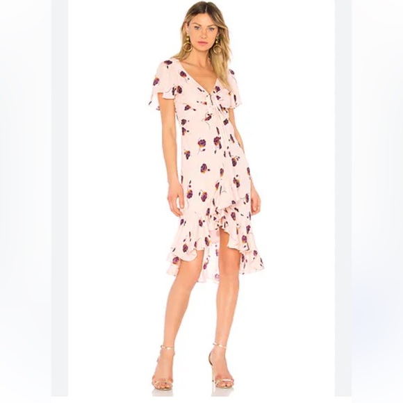 CINQ A SEPT Mateo Floral Ruffle 100% Silk Ruffle Dress in Pearl Blush - Picture 4 of 16